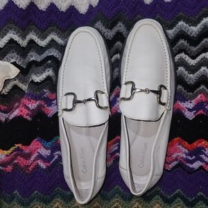 Calvin Klein White Leather Horsebit Loafers